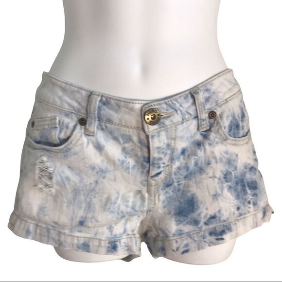 Mudd Distressed Ripped Shortie Jean Shorts Blue 7 - Picture 8 of 14
